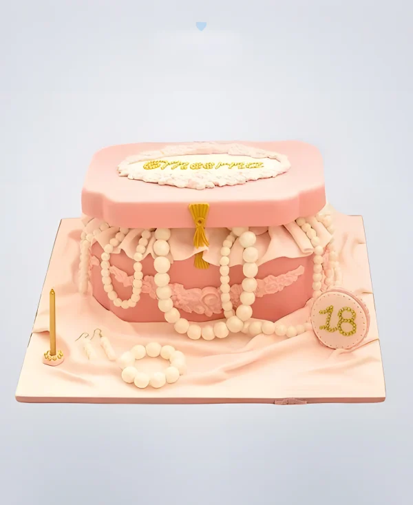 Розовый торт шкатулка с жемчугом Фото