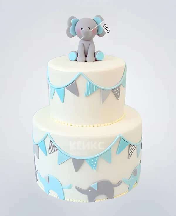 Оригинальный торт со слоненком и флажками Фото