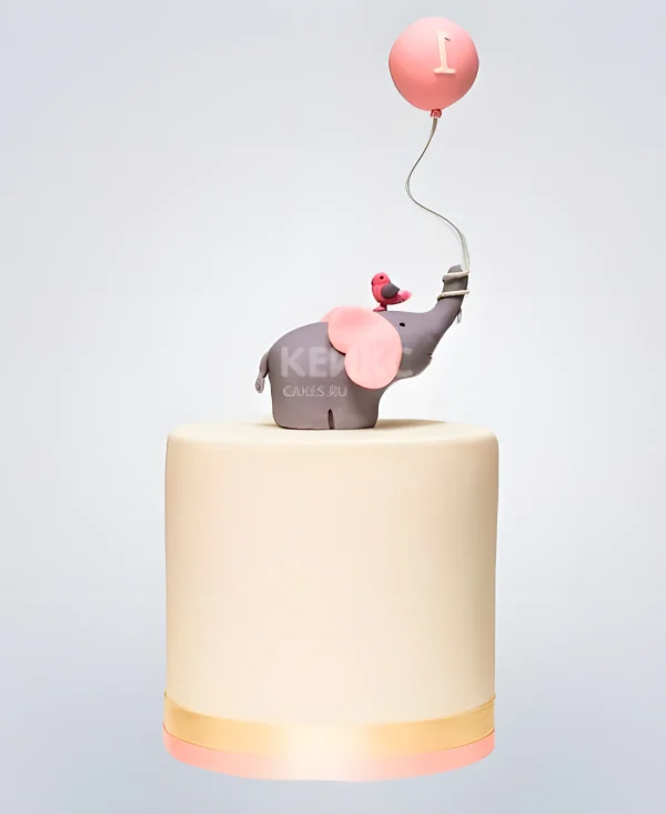 Нежно-персиковый торт со слоненком Фото