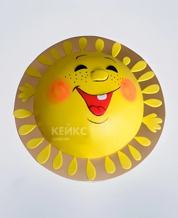 Милый торт в виде солнышка с мордочкой Фото