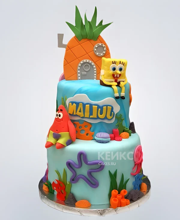 Торт в стиле мультфильма Губка Боб Фото