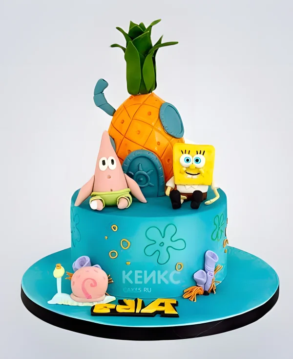Торт в стиле мультфильма Губка Боб Фото