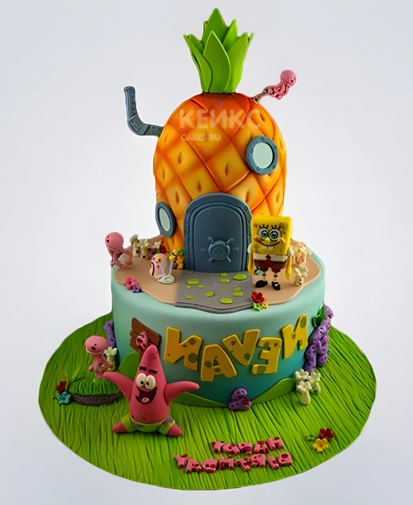 Торт Губка Боб, Патрик и Ананас Фото