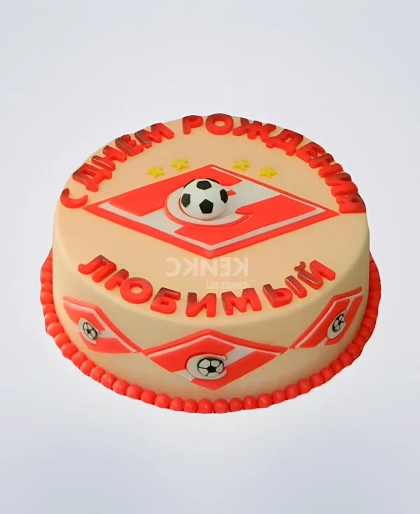 Бежевый торт с логотипом Спартак Фото