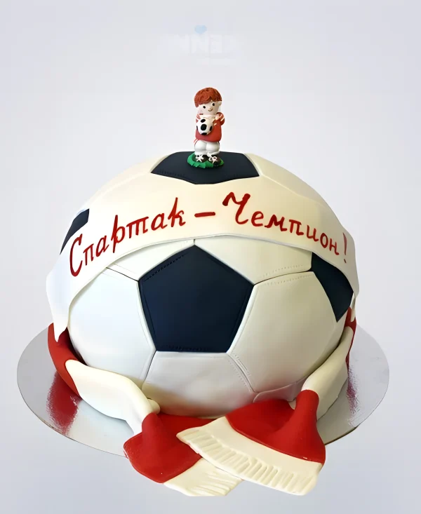 Торт Спартак в форме футбольного мяча с фигуркой футболиста Фото