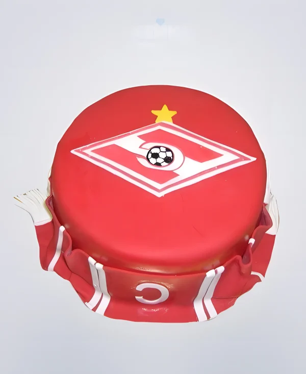 Красный торт Спартак с эмблемой и шарфом Фото