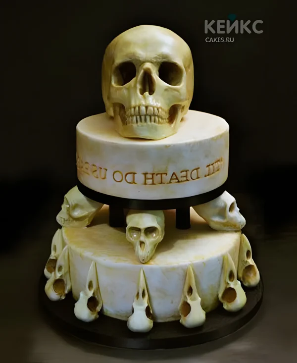 Торт в готическом стиле белый с черепами Фото