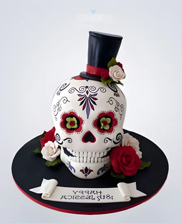Торт в виде белого черепа в шляпе Фото