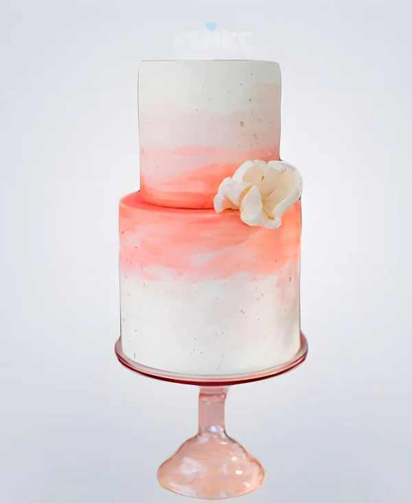 Двухъярусный бело-розовый торт омбре Фото