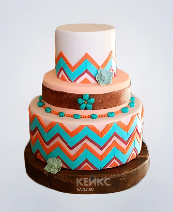 Трехъярусный свадебный торт в стиле бохо Фото