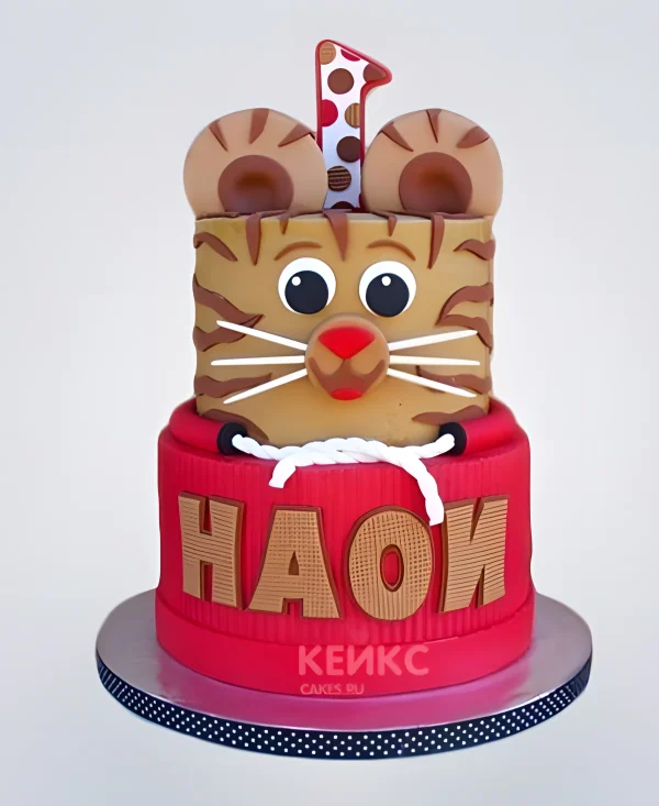 Торт двухъярусный с мордочкой тигра Фото
