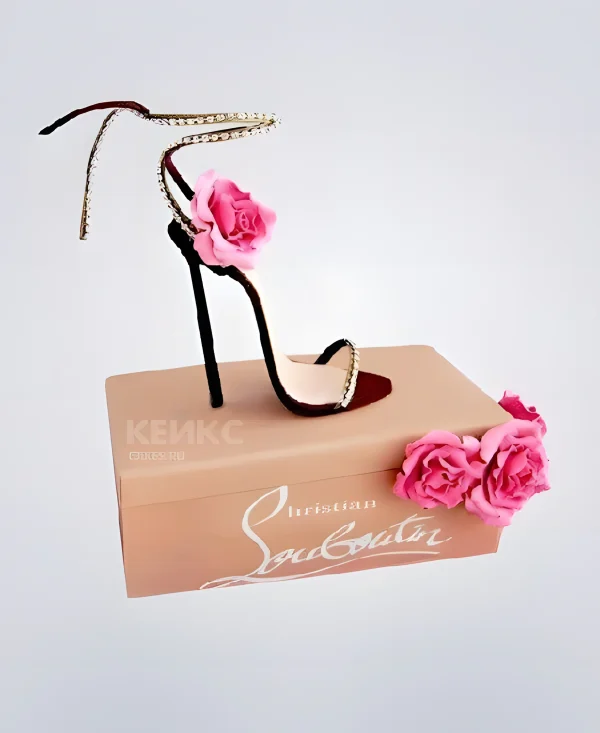 Торт черная туфелька с цветами Фото