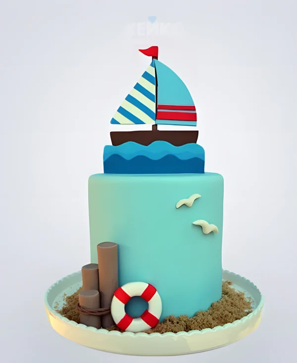 Торт с корабликом и морской тематикой Фото