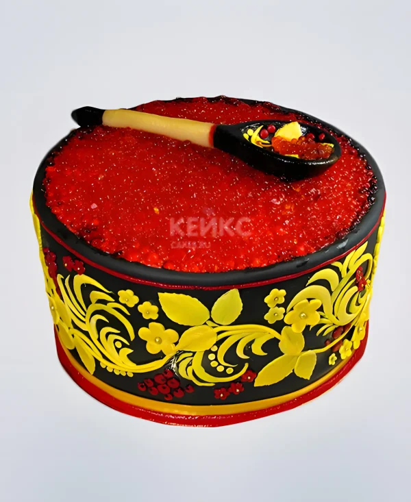 Торт в Русском стиле с ложкой и икрой Фото