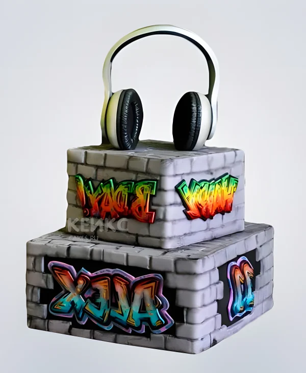 Крутой торт в стиле Хип-хоп с наушниками Фото