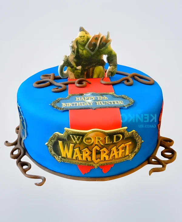Голубой торт с логотипом Варкрафт Фото
