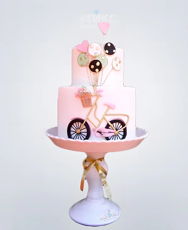 Розовый торт Велосипед с шариками Фото