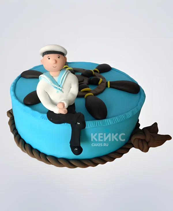 Торт ВМФ с фигуркой человека из мастики Фото