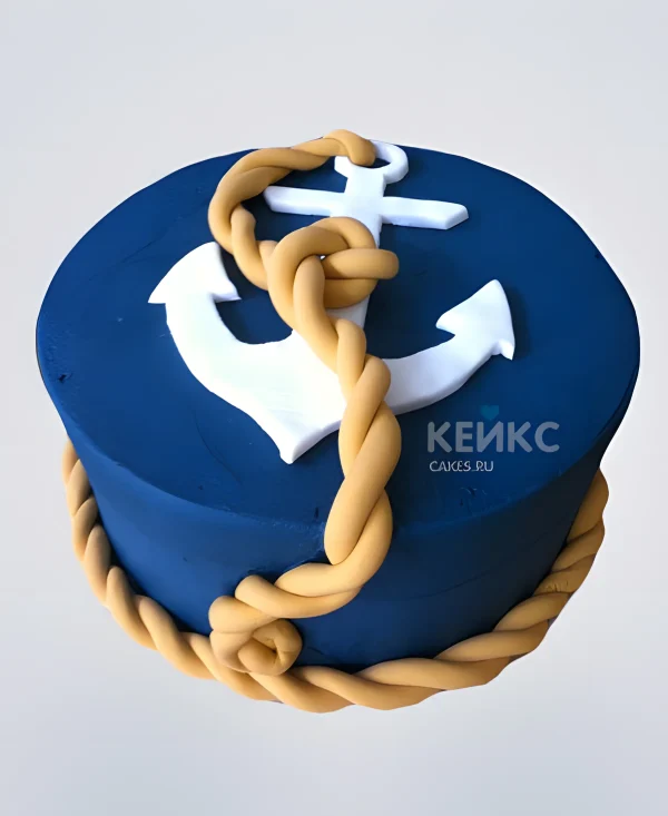 Торт ВМФ с якорем и веревкой Фото
