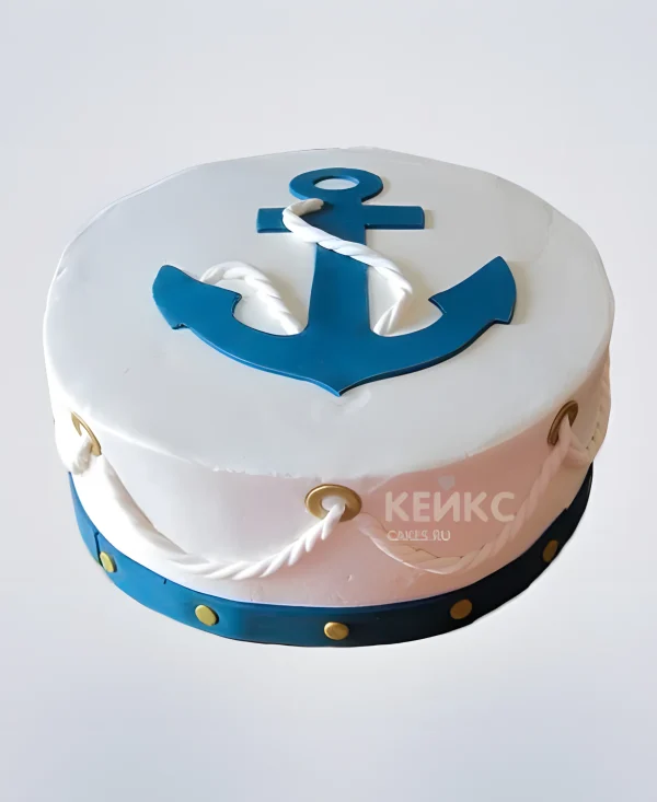 Торт ВМФ из мастики с голубым якорем Фото