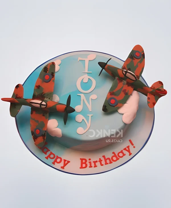 Торт Военный самолет с надписью Фото