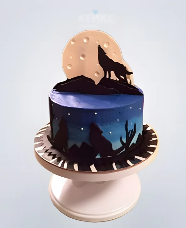 Торт с фигурками волка и луны Фото