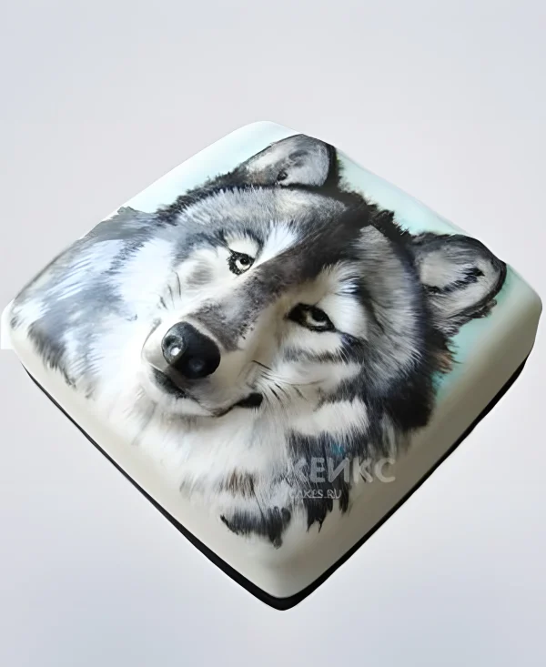 Квадратный торт с изображением волка Фото