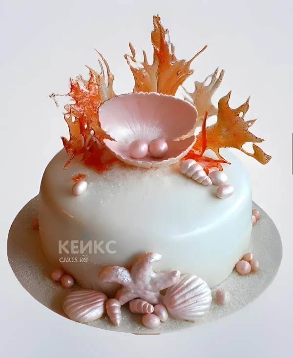 Торт с жемчужиной и кораллами Фото
