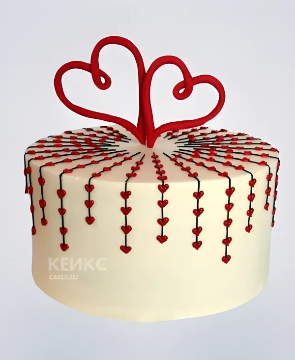 Оригинальный торт с красными сердцами Фото