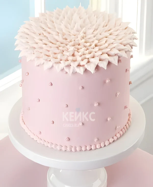 Необычный розовый торт на юбилей женщине Фото