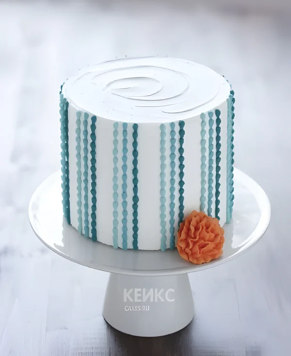 Торт в полоску с цветком на юбилей женщине 50 лет Фото