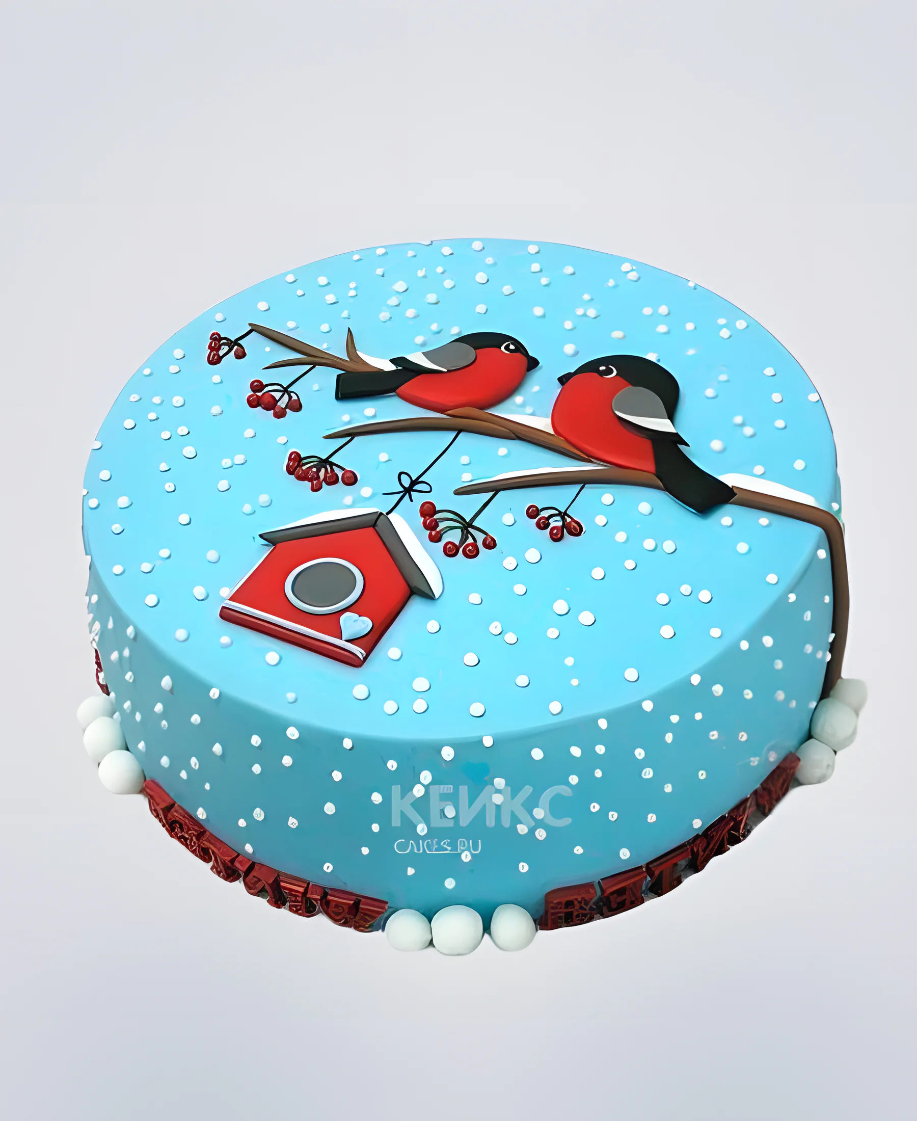 Голубой зимний торт с синицами Фото