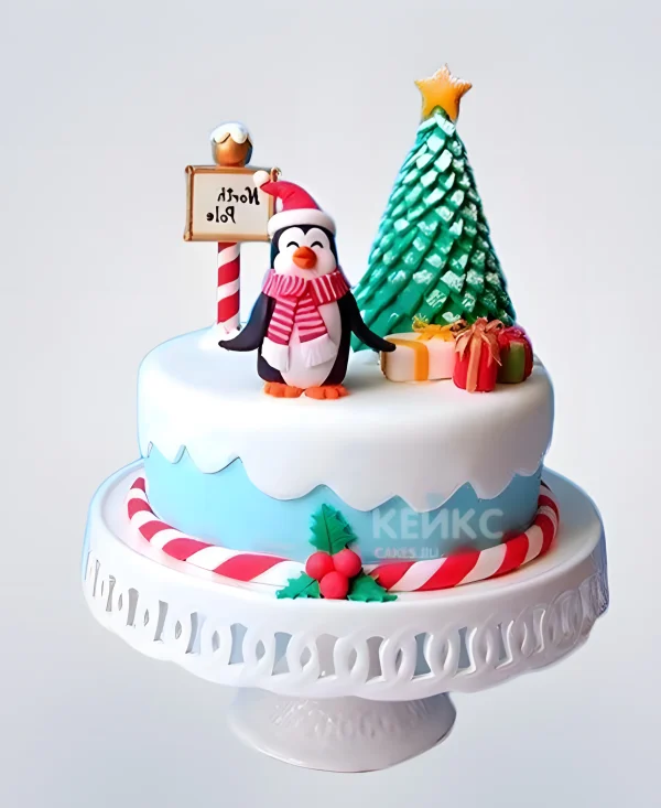 Торт зимний с пингвиненком Фото