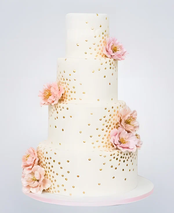 Шикарный весенний свадебный торт с золотой отделкой Фото