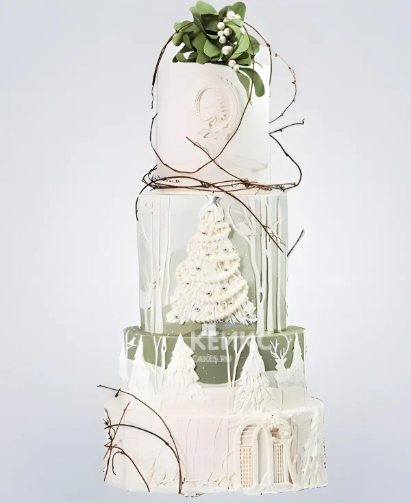 Нарядный зимний свадебный торт Фото