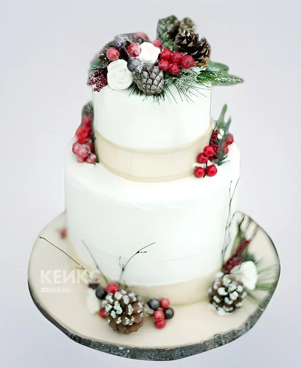 Торт с шишками в стиле зима Фото
