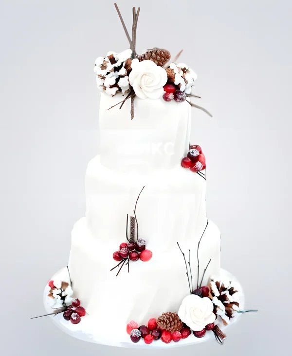Изысканный зимний свадебный торт Фото
