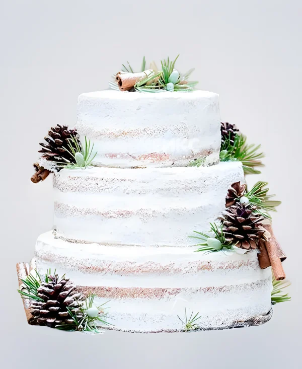 Зимний свадебный торты без мастики Фото
