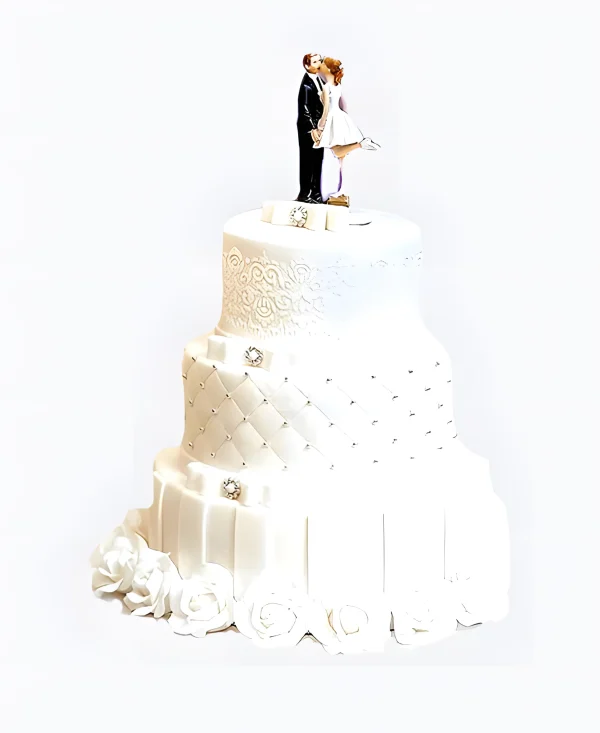 Шикарный белый торт с жемчужинами и розами Фото