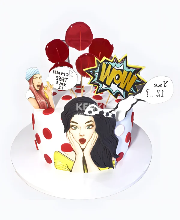 Оригинальный торт в горошек с красными леденцами Фото