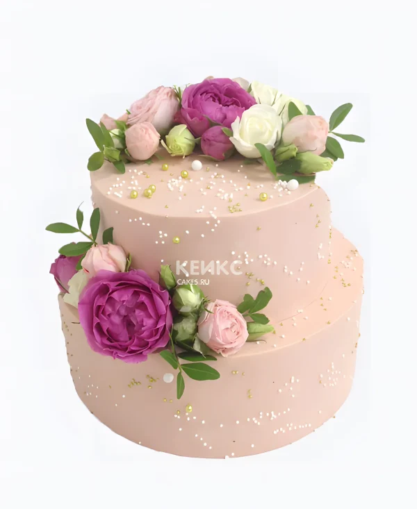 Торт в пудровых тонах на свадьбу Фото