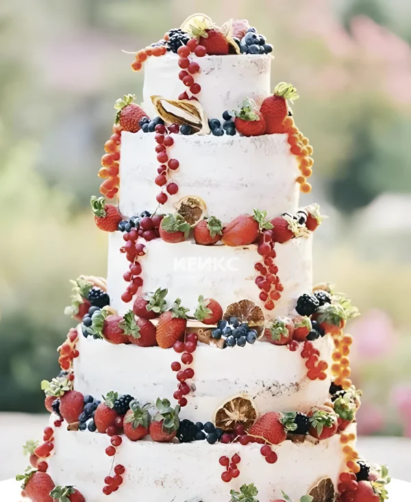 Свадебный торт пятиярусный с ягодами Фото