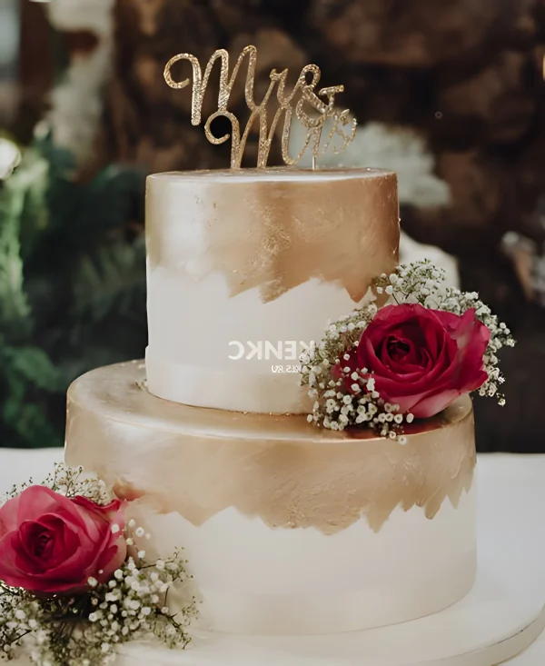 Красивый торт с золотой надписью Фото