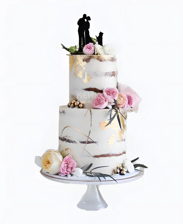 Торт на свадьбу 2 яруса, с топпером жениха и невесты Фото