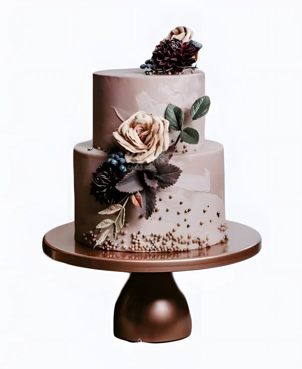 Двухъярусный свадебный торт с мастикой кофейного цвета Фото