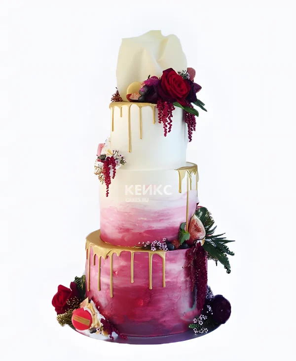 Шикарный торт с розами и глазурью Фото