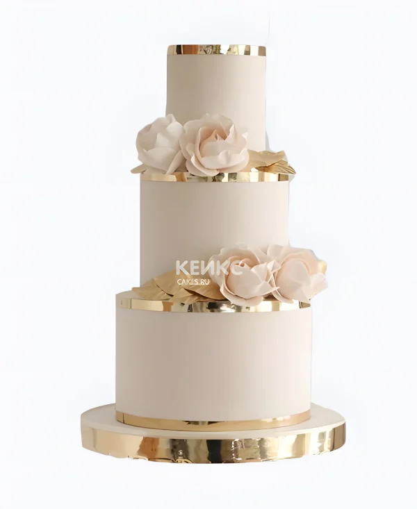 Мастичный свадебный торт с золотой отделкой Фото