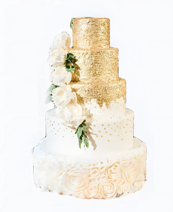 Золотой свадебный торт с мастикой Фото
