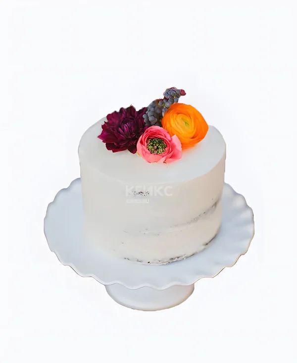 Одноярусный свадебный торт без мастики роза, пион, как, виноград Фото