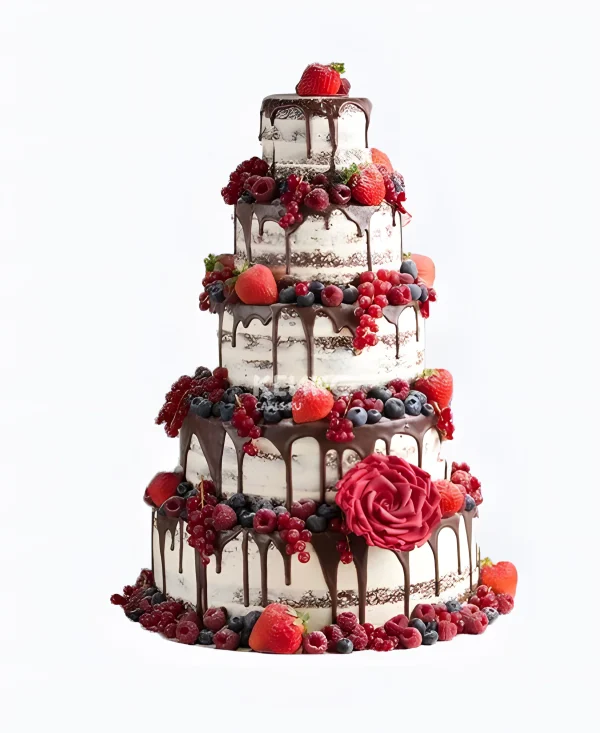 Стильный торт с шоколадной глазурью и ягодами Фото